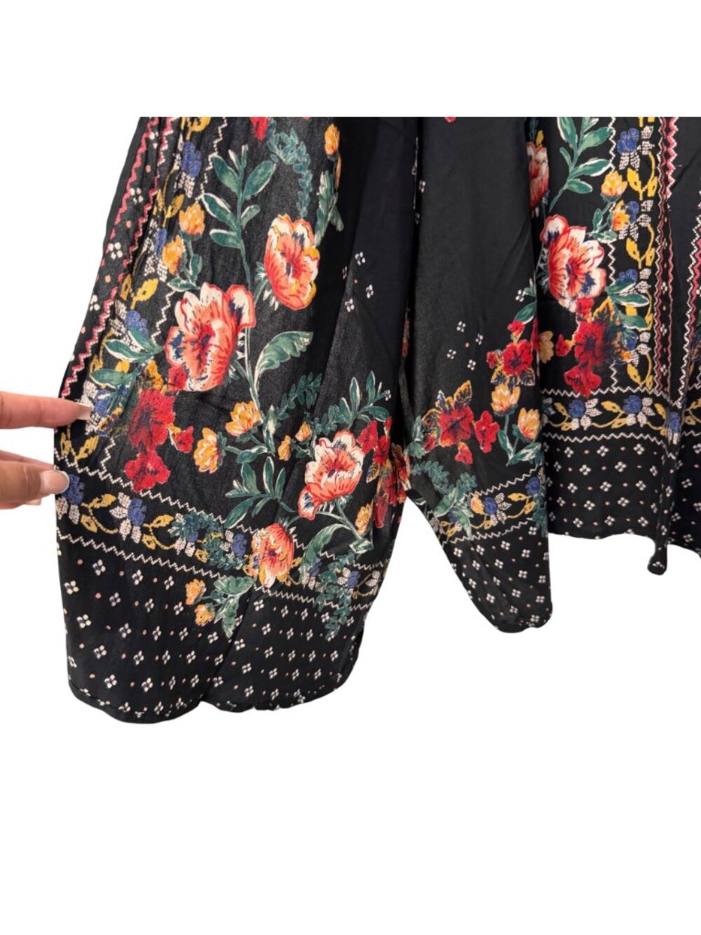 Gypsy Love Floral Colorful Kimono Cardigan Black Rayon Womens Size Medium Boho - Picture 6 of 9